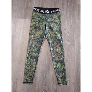 Nike Pro Leggings Womens Small Green Floral Workout Activewear Dri-Fit